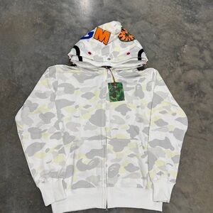 White BAPE Full Zip Hoodie Double Shark